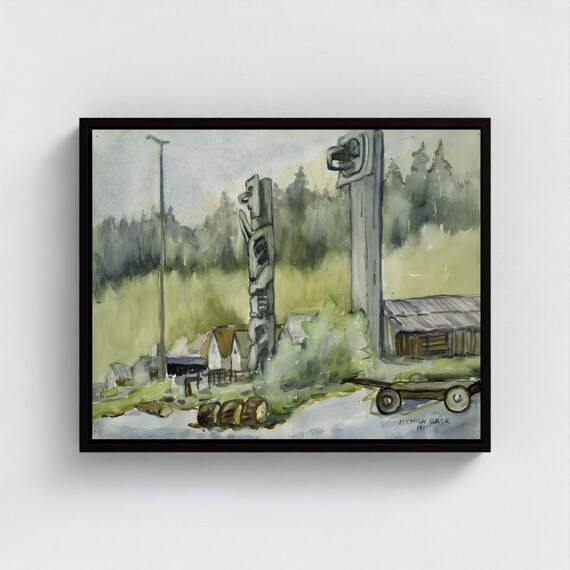 Emily Carr, Thunderbird Poles, Skidegate | Canadian Heritage Art Canvas Framed and unframed
