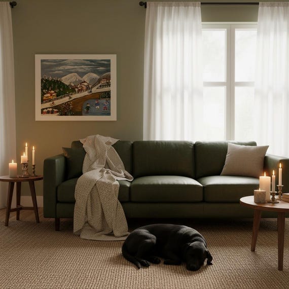 Maud Lewis - Tobogganing Folk Art Print - Nova Scotia Winter Recreation Maritime Joy Gift