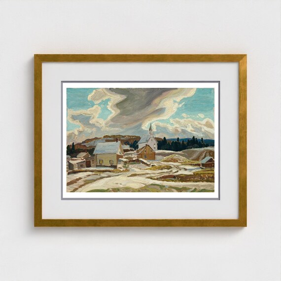 Franklin Carmichael Print, Canadian Landscape Art, Church and Houses at Bisset