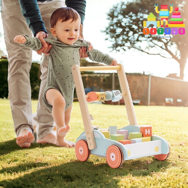 Trotteur Montessori en bois, chariot premier pas pour tout-petit, chariot interactif en bois, poussette de poupée ludique, cadeau pour un enfant de 3 ans