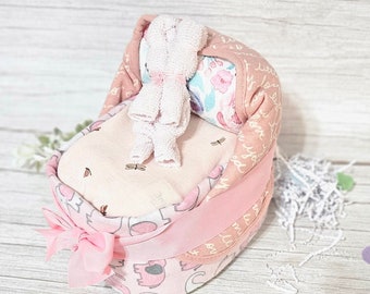 Baby Girl Gift MINI SMALL Bassinet Diaper Cake: Shower Gift with Bodysuit