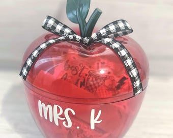 Personalized Apple Container-Teacher Appreciation Gift-Gift Card Holder-Candy Dish