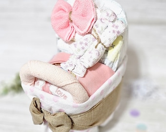 Baby Girl Small Carriage Stroller Diaper Cake Baby Shower Gift for Newborn Ready to Ship