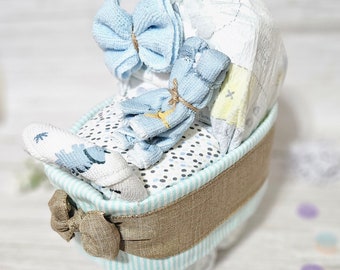 Baby Boy Small Carriage Stroller Diaper Cake Baby Shower Gift for Newborn Ready to Ship