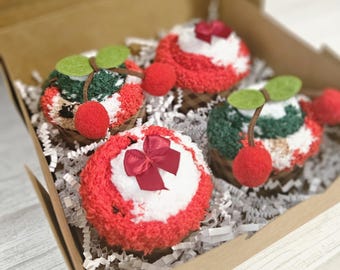 Christmas Fuzzy Sock Cupcake Set Cozy Sock Bundle for Holiday Season Adorable Unique Gift for Christmas Gender Neutral Present Holiday Cheer