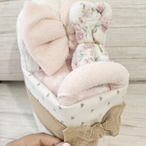 Baby Girl Gift MINI SMALL Carriage Stroller Diaper Cake: Shower Gift, Pampers, Bib image 2