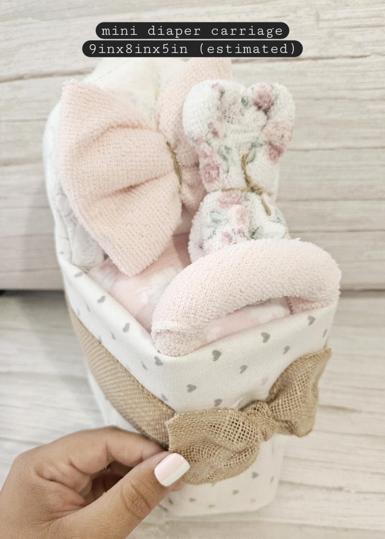 Baby Girl Gift MINI SMALL Carriage Stroller Diaper Cake: Shower Gift, Pampers, Bib image 2