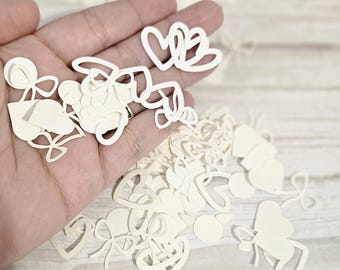 Ivory Cardstock Confetti Table Scatter Arts and Crafts Hearts, Bows, Circles Baby Shower Decor Wedding Decor Craft Supplies Neutral Decor