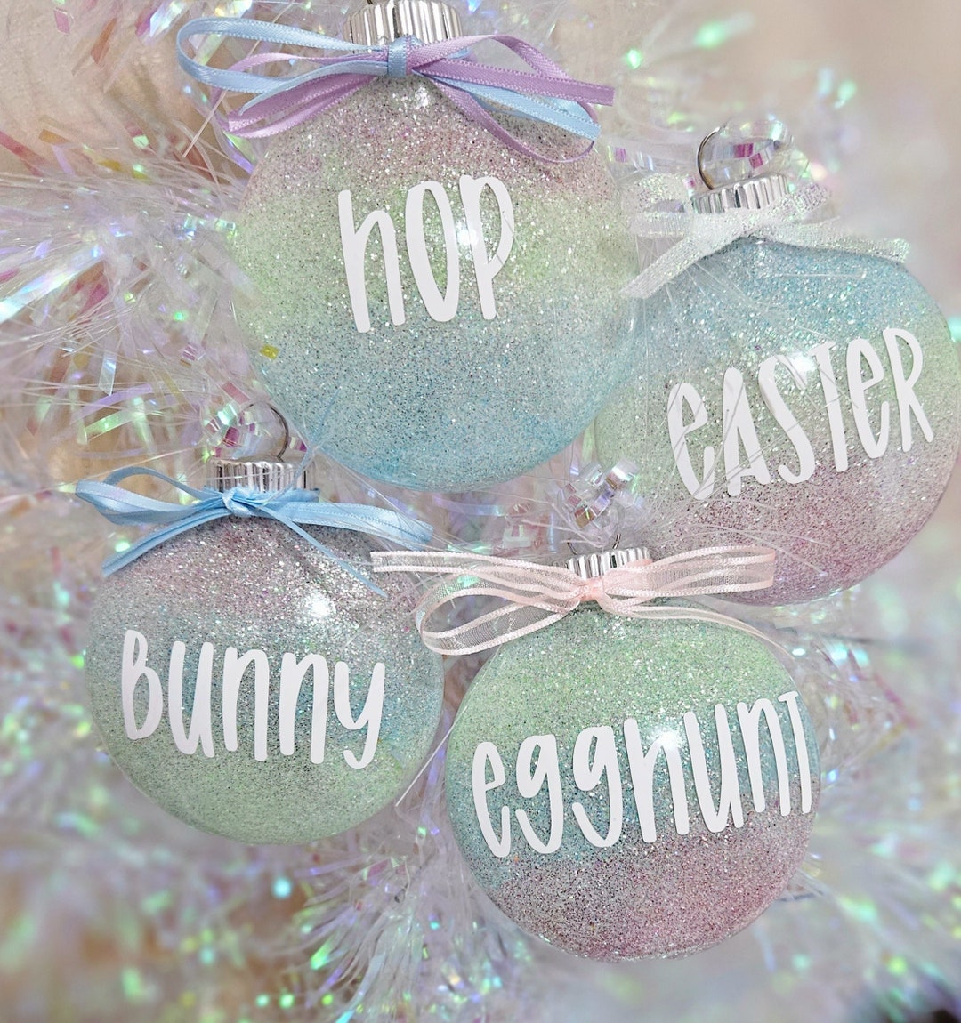 Set of 4 Holiday/seasonal Glitter Ornaments for Easter/springholiday