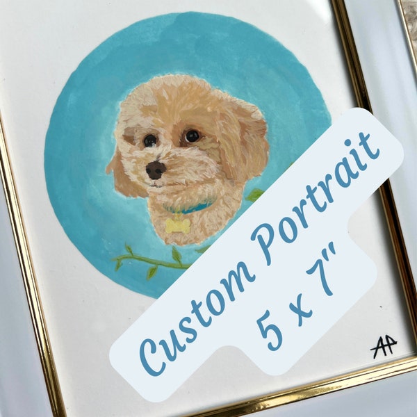 Custom Pet Portrait w/ Abstract Background | Customized Cat or Dog 5 x 7 Painting |  Personalized Animal Commission | Gouache Pet Memorial