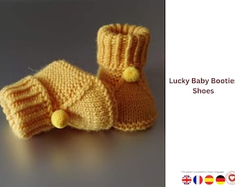 Lucky Baby Shoes Knitting Pattern PDF – Two Needle Booties – Newborn 0–2 Months – Seam Knit Slippers- Baby Booties Gift- Shoes for Baby
