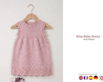 Patrón de tejido para vestido de bebé Elsa – Vestido de bebé de punto con encaje en PDF – Patrón de vestido para niña pequeña – Conjunto para bebé niña – Vestido de punto hecho a mano – Vestido para bebé niña
