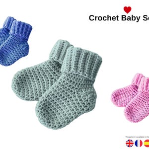 Crochet Baby Socks Pattern | Toe-Up Baby Socks with Ribbed Cuff | Newborn 0-3 Months Crochet Pattern- Baaby Socks booties gift newborn