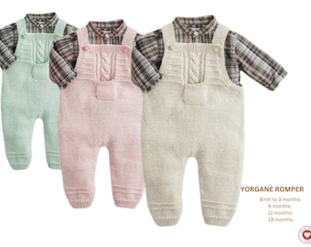 Yorgane Strampler Strickmuster | Baby Overall mit Zopfmuster | Neugeborenes bis 18 Monate | Ausführliche PDF-Download- Romper für Baby- Strampler machen
