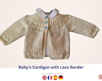 Chaqueta de Bebé Patrón de Tejido PDF | Cárdigan Recién Nacido con Encaje | Patrón Fácil Ropa de Bebé | Descarga Digital