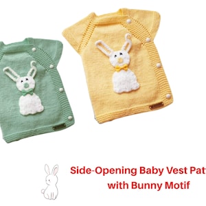 Side-Opening Baby Vest Knitting Pattern (6–12 Months) – Bunny Motif – Easy PDF Tutorial for Beginners- Very easy baby gift- Newborn Gift