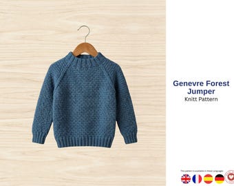 Genevre Forest Jumper – Children Raglan Sweater Knitting Pattern – Top Down Kids Pullover – Textured Knit Sweater Pattern – 2 to 12 Years