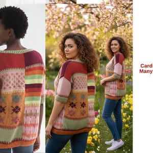 Stickmönster för kofta i många färger | Färgglad lapptröja | Stickad kofta för kvinnor i PDF-format - Kofta för flickor