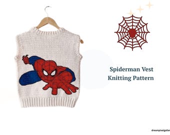 Spiderman Sweater Crochet Pattern | Kids Superhero Pullover | Sizes 3–11 Years | Digital PDF- Spiderman on cardigan sweater for kids todler