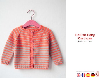 Cellish Baby Strickjacke - Strickmuster PDF – Raglan Kinder Jacke Muster – Top Down Kinder Strickjacke- Baby Strickjacke einfach zu stricken Geschenk
