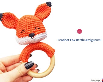 Crochet Patterns Rattle Wood Ring-Baby Rattle crochet pattern, Crochet fox teethe ring pattern,Crochet Baby Rattle Fox Pattern, Fox Rattle