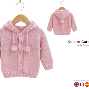 Patrón de punto para cárdigan con capucha de bebé Kocero – Cárdigan con capucha para bebé en PDF – Patrón de suéter acogedor para bebé – Chaqueta de punto para bebé - Cárdigan con capucha