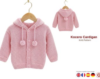 Kocero Baby Hoodie Cardigan Knitting Pattern – Baby Hooded Cardigan PDF – Cozy Baby Sweater Pattern – Infant Knit Jacket- Hood Cardigan