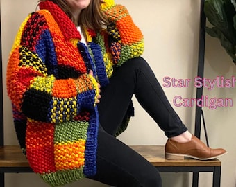 Cárdigan - Cárdigan elegante con forma de estrella - Cárdigan colorido fácil de tejer - Cárdigan de colores - Cárdigan colorido encantador - Patrones de tejido