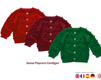 Popcorn Cardigan Knitting Pattern PDF, Baby Cardigan Pattern, Bobble Stitch Sweater, Raglan Yoke Pattern, Printable Instant Download- Cardi