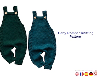 Hand Knitted Baby Romper Pattern | Overall Dungarees for 12 Months - other sizes| Knitting PDF Tutorial- Baby Romper Gift