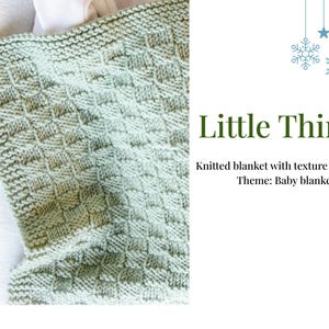 May include: A soft, light green knitted baby blanket with a textured pattern. The blanket is made with a simple stitch and has a subtle, calming colour.