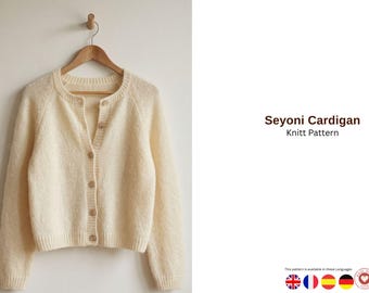 Seyoni Cardigan Knitting Pattern – Top Down Sweater – Women Cardigan PDF – Seamless Knit Jacket – Ribbed Edge Cardigan- Girls Cardigan Gift