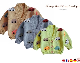 Modèle de tricot de cardigan pour bébé avec motif voiture PDF | Pull court pour bébé | Tailles 0 à 1 an - Utilisez la couleur de votre choix pour ce cadeau cardigan