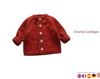 Charles Cardigan Strickanleitung - Baby Raglan Cardigan - PDF Download- Baby Strickjacke-Größen 0-6 Monate und 0-6 Monate- Cardigan Baby Jacke
