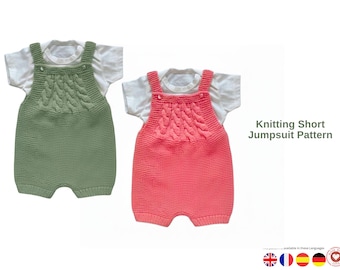 Modello di tutina per neonato facile da lavorare a maglia / Modello di tutina a trecce da lavorare a maglia / Salopette per neonato / Filato DK / Download digitale PDF / 0-3 mesi