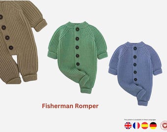 Fisherman Baby Romper Knitting Pattern: Raglan Buttoned Overalls (PDF Download)