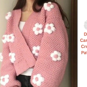 Crochet Cardigan Pattern, Daisy Stitch Cardigan, Women&#39;s V-Neck Sweater Pattern, Instat Download, Intermediate Crochet Pattern- girls jacket