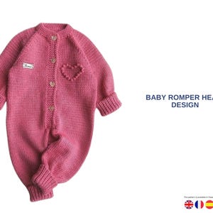 Knitting Pattern – Baby Romper with Heart Motif | Seamless Top-Down Design | Sizes 0–3 & 6–12 Months | PDF Download