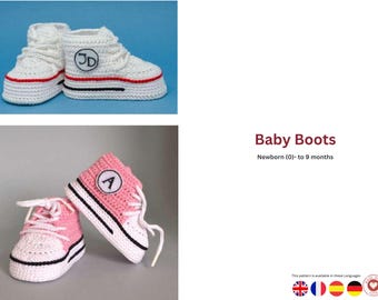 Baby Sneakers Crochet Pattern – Cute High Top Booties –Baby Shoes – Newborn to 9 Months – Baby -Gift- Baby shower Boots and Shoes pattern