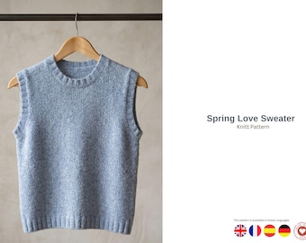 Patrón de punto para chaleco de punto "Amor de Primavera" en PDF – Top de punto sin mangas – Jersey de cuello redondo – Patrón de chaleco para mujer – Prendas de punto modernas – Chaleco de primavera