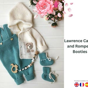 Lawrence kofta och sparkdräkt med tossor – Babystickmönsterpaket | Mönster för nyfödda | Sparkdräkt – Huva med body och tossor