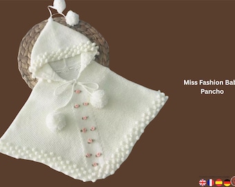 Patrón de tejido de poncho para bebé Miss Fashion: poncho con capucha: crea recuerdos de la infancia, regalo para bebé, poncho para niña, ropa de moda.