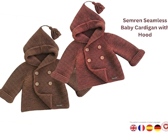 Patrón de tejido de cárdigan sin costuras con capucha para bebé (PDF) – Raglán de arriba a abajo – Suéter acogedor para bebé – Descarga digital – Regalo para bebé