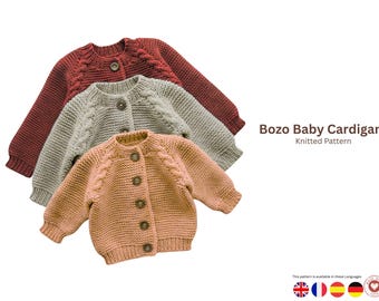 Bozo Baby Cardigan – Baby Cable Knit Cardigan Pattern – DK Weight – Top Down Seamless – PDF Knitting Pattern- Baby Cardigan