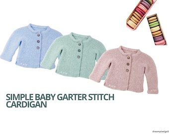 Patrón de tejido de cárdigan en PDF / Patrón para bebé de Wool - Patrón de tejido de cárdigan fácil para bebé, suéter para bebé principiante/ 0-24 meses