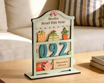 Books Read This Year Tracker, Books Read Tracker, Cozy Bookshelf Decor with Changeable Numbers, Library Decor, Book Lover Gift, Book Nook