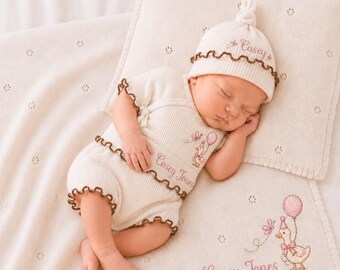 Personalized Baby Outfit Set with Blanket, Embroidered Newborn Outfit Blanket, Coming Home Outfit Set, Baby Shower Gift, Custom Baby Gift