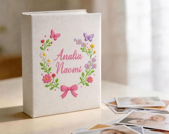 Embroidered Baby Photo Album – Personalized Keepsake Memory Book, Baby Shower Gift, New Mom Gift