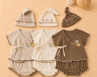 Personalized Baby Coming Home Outfit, Embroidered Bodysuit, Hat, Blanket Set