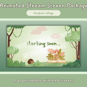 4 Animated Cozy Twitch Screens | Storybook Cottage | Cozy Twitch Overlay, Kawaii, Cute, Cottage Core Stream Overlay | Youtube, Twitch